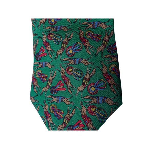 Men's Salvatore Ferragamo Greyhound Racing Gambling Dog Tie 100% SILK Designer - Picture 2 of 4